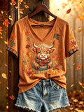 Women's autumn theme cute animal pattern casual short-sleeve T-shirt