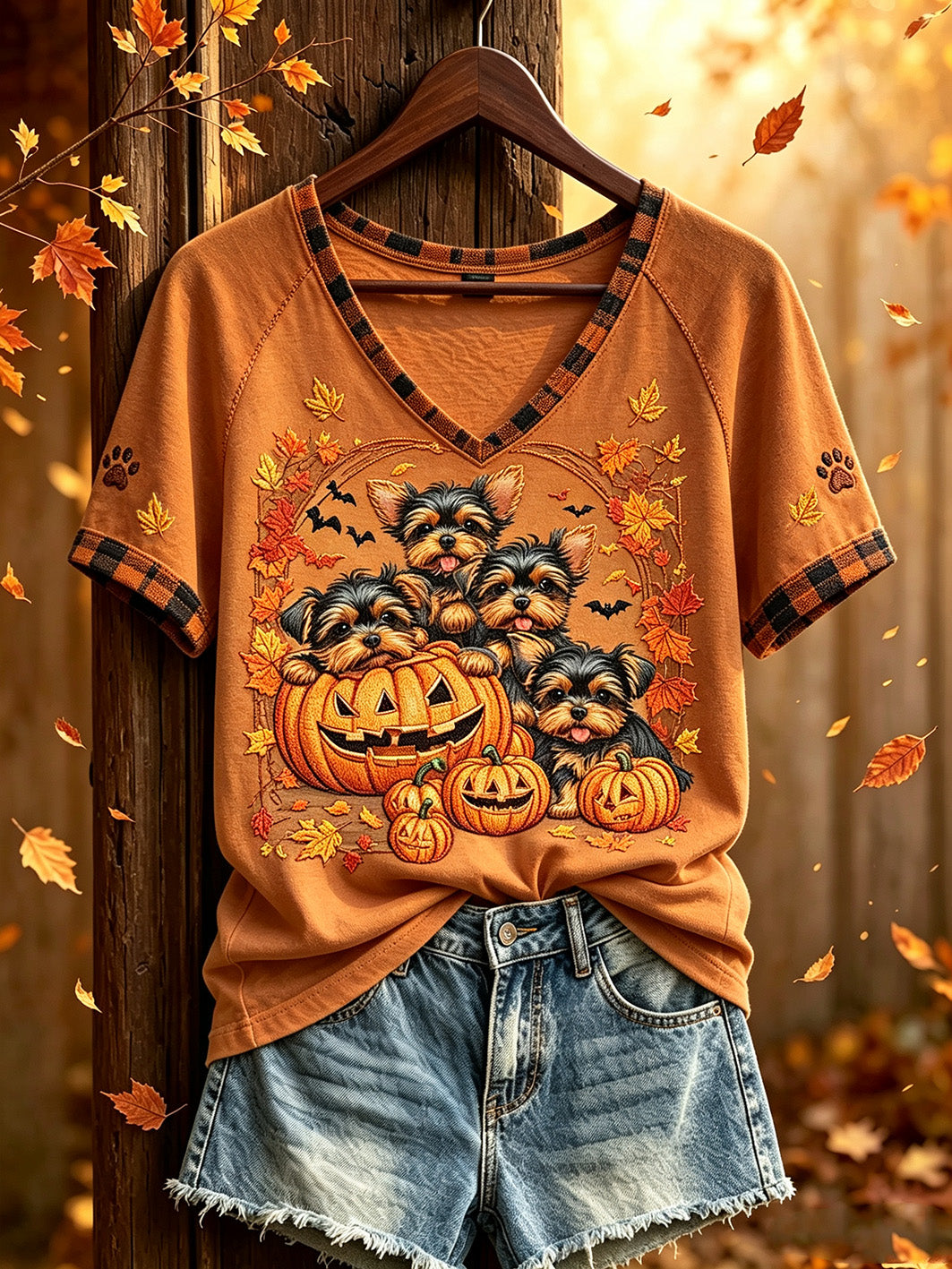 Women's autumn theme cute animal pattern casual short-sleeve T-shirt