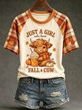 Women's autumn theme cute animal pattern casual short-sleeve T-shirt