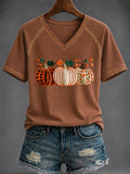 Women's Autumn Art Printed V-neck T-shirt