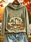 Women's Halloween Ghost Fall RV Camping Print Hoodie