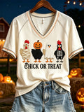 Women's Chick or Treat Halloween Chicken Print short-sleeved T-shirt