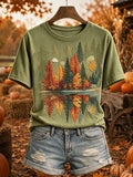 Women's Vintage Fall Trees Print Comfy Short-sleeved T-shirt