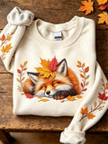 Women's Sleeping Fuzzy Fox Fall Forest Plants Art Print Sweatshirt