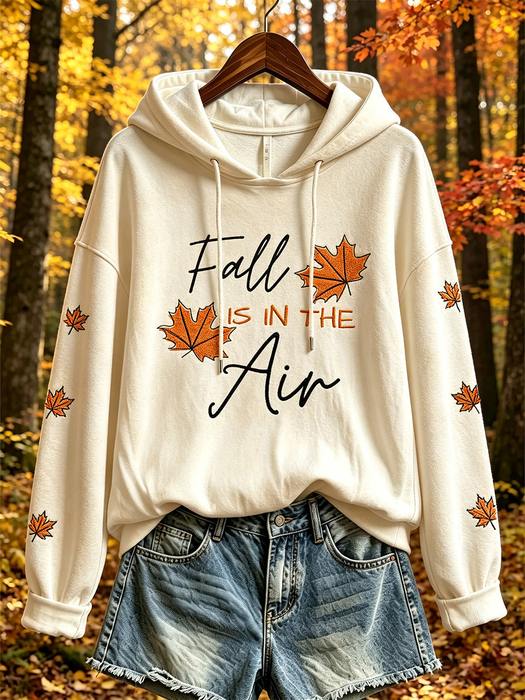 Women's autumn theme pattern printed casual hoodie