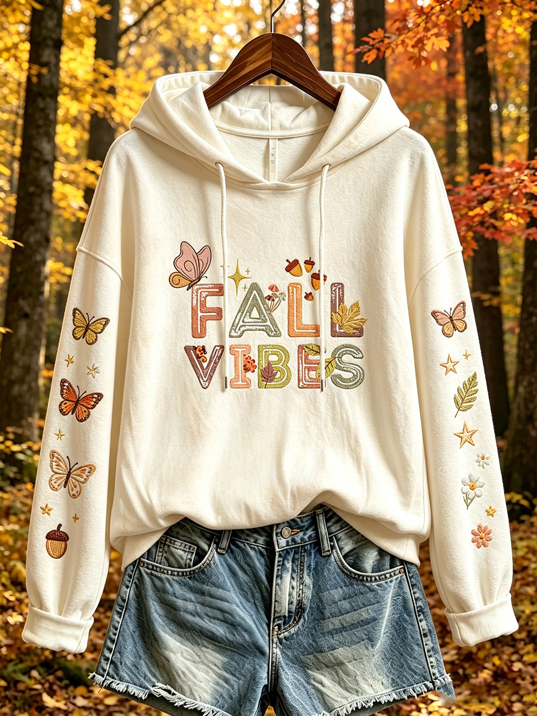 Women's autumn theme pattern printed casual hoodie