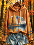 Women's autumn theme pattern printed casual hoodie