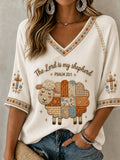Women's Christian The Lord Is My Shepherd Mid-length Sleeves V-Neck T-Shirt