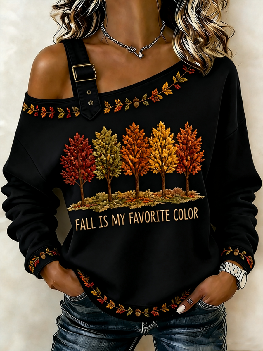 Women's Fall Is My Favorite Color Casual Off-Shoulder Sweatshirt