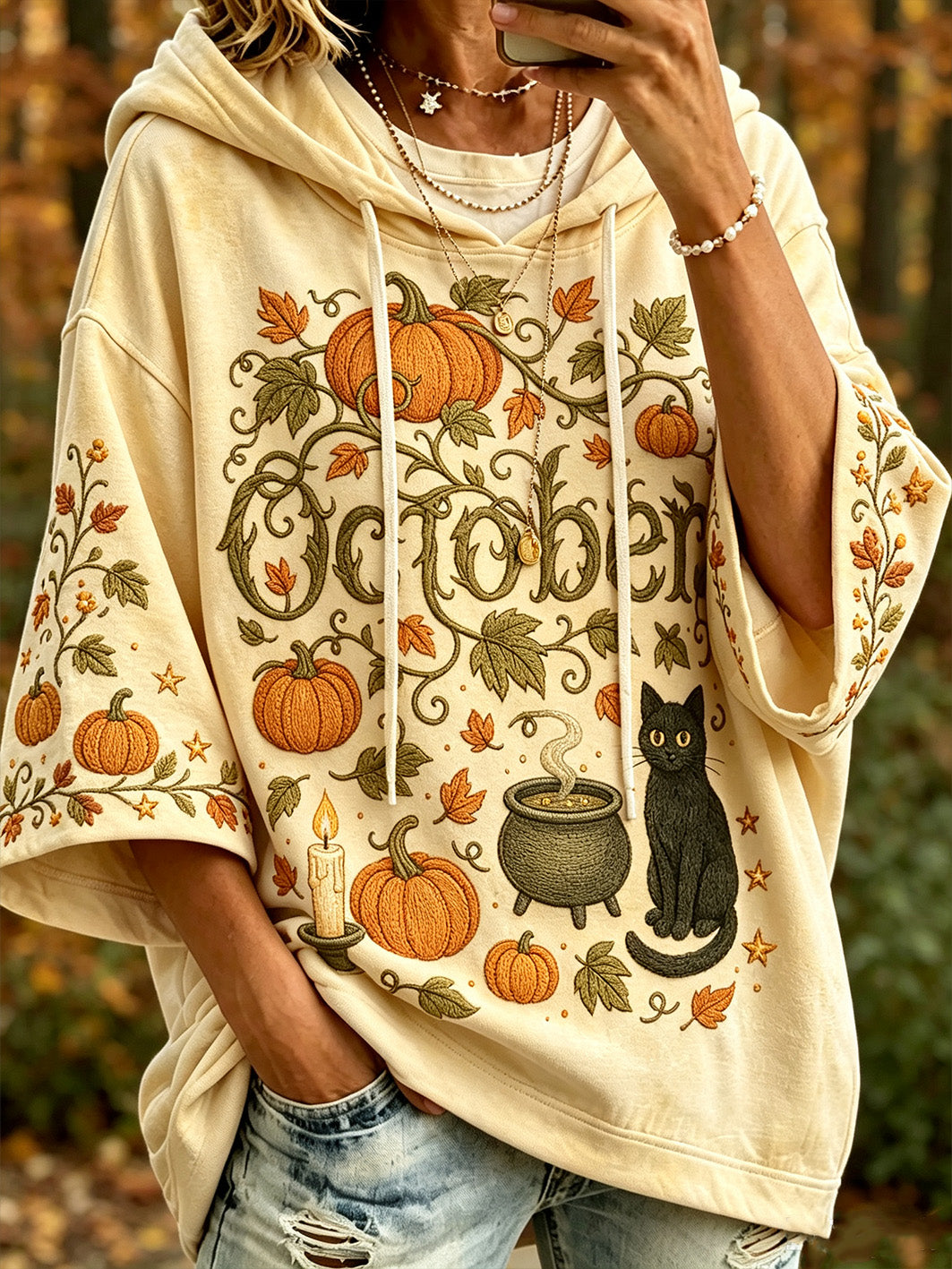 Women's Autumn Halloween Element Pattern Printed Casual Hoodie