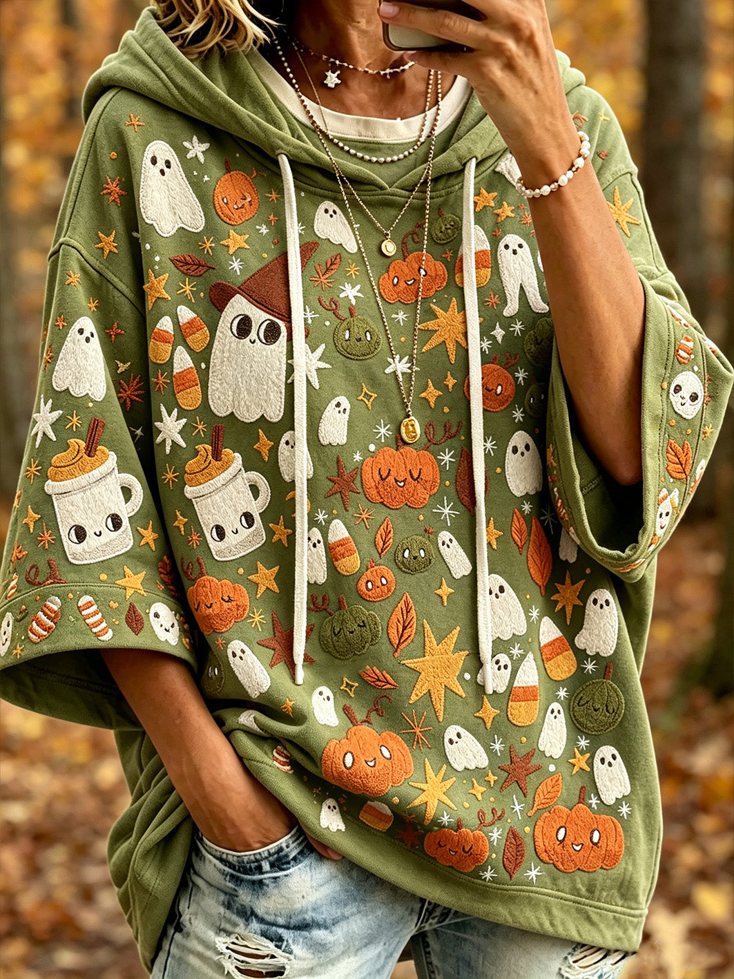 Women's Autumn Halloween Element Pattern Printed Casual Hoodie