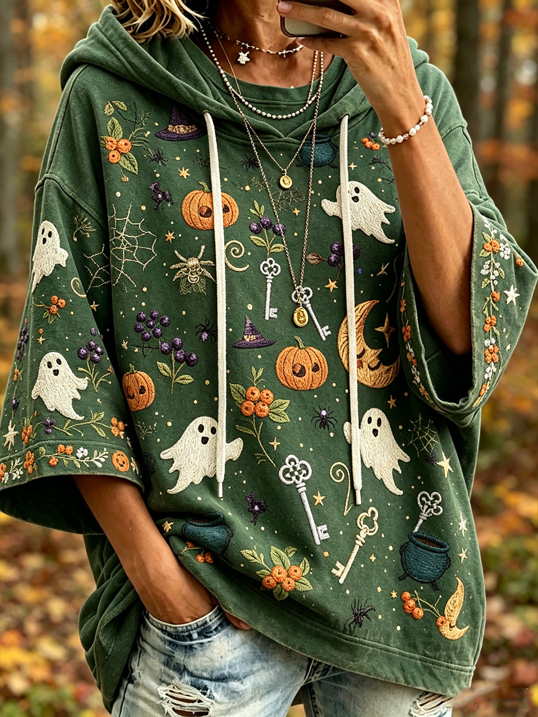 Women's Autumn Halloween Element Pattern Printed Casual Hoodie