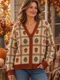 Women's Vintage Fall Patterns Print Cozy Cardigan