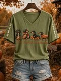 Women's Fall Football Dachshund Print Short-sleeved T-shirt