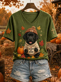 Women's Jesus Loves Black Labrador Retriever Fall Leaves Print Short-sleeved T-shirt