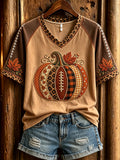 Women's Autumn Pumpkin Pattern Casual Short Sleeve T-shirt