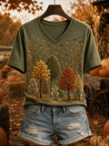 Women's Vintage Fall Trees Print Cozy Short-sleeved T-shirt