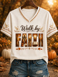 Women's “Walk by FAITH” Printed V-neck T-shirt