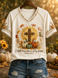 Women's “I will PRAISE Him in every season” Printed V-neck T-shirt