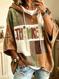 Women’s Thankful Christian Cross Fall Patchwork Print Mid Sleeve Oversize Hoodie
