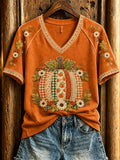 Women's Fall Pumpkin Print Casual T-Shirt