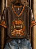 Women's Autumn Pumpkin Pattern Casual Short Sleeve T-shirt