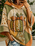 Women's Autumn Pumpkin Pattern Color-Blocked Design Casual Hoodie