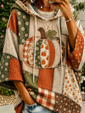 Women's Autumn Pumpkin Pattern Color-Blocked Design Casual Hoodie