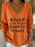 Women's Fall Is My Second Favorite F-word V-Neck Ribbed Top
