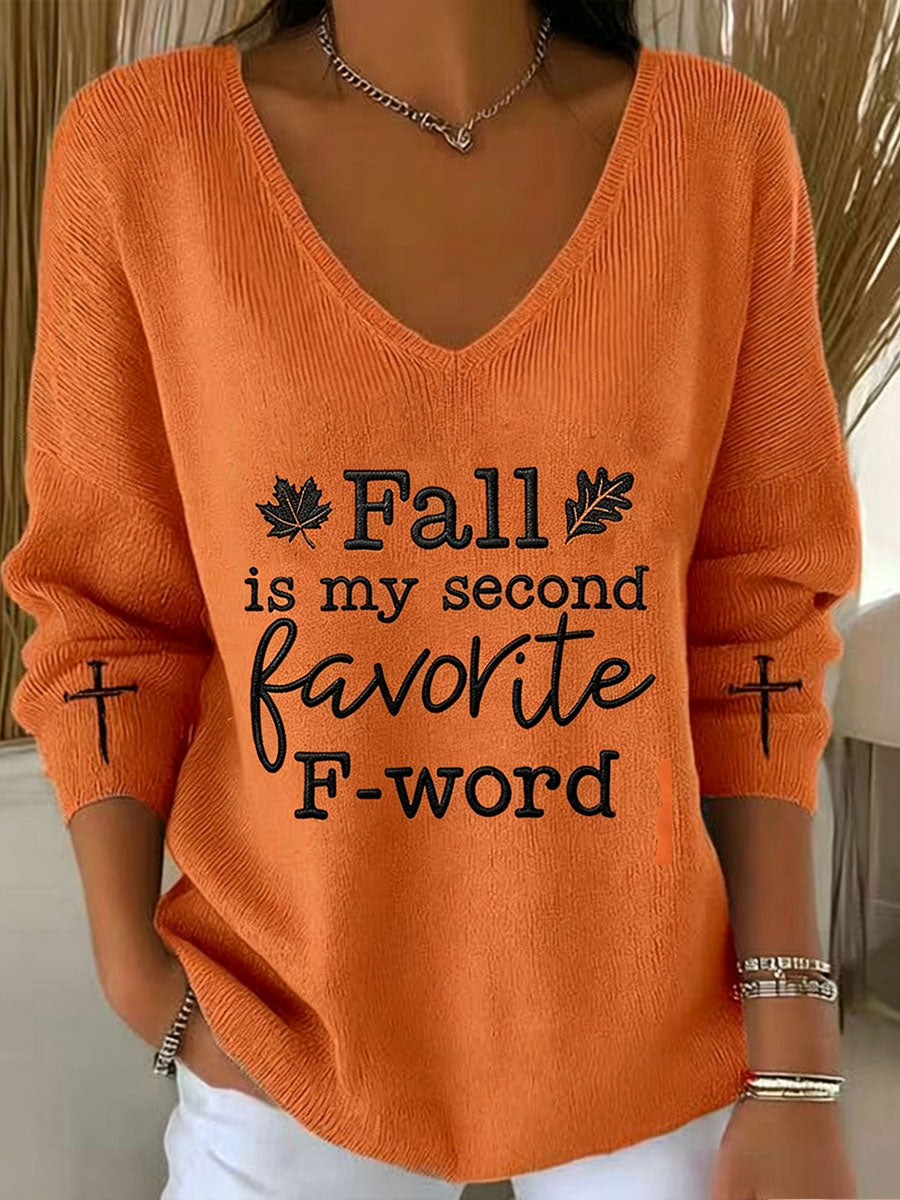 Women's Fall Is My Second Favorite F-word V-Neck Ribbed Top