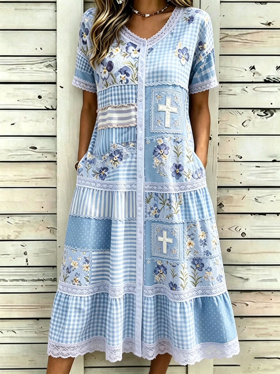 Women'S Floral Faith Short Sleeved Lace Dress