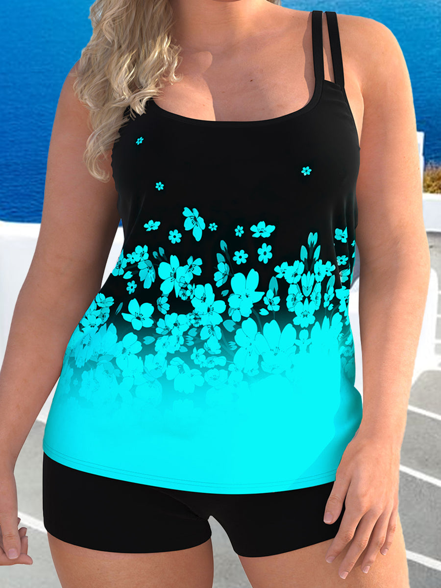 Casual Gradient Floral Print Women Swimsuit