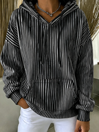 Women'S Casual Striped Hooded Printed Sportswear