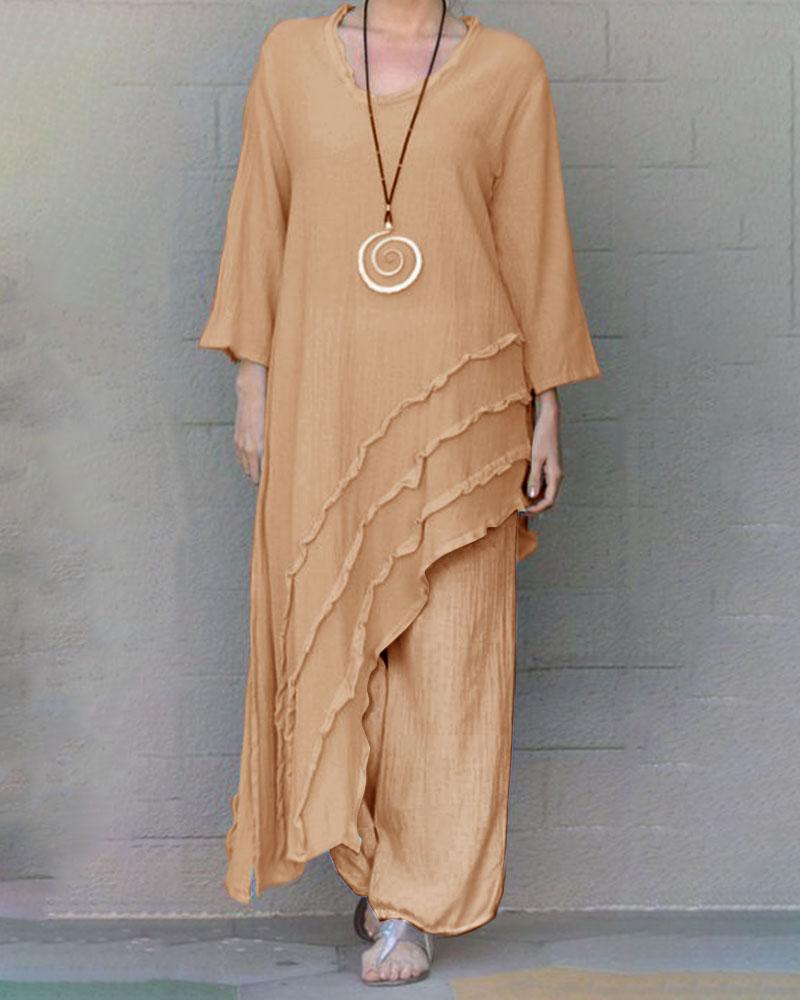 Casual Simple Solid Color Irregular Two Piece Suit