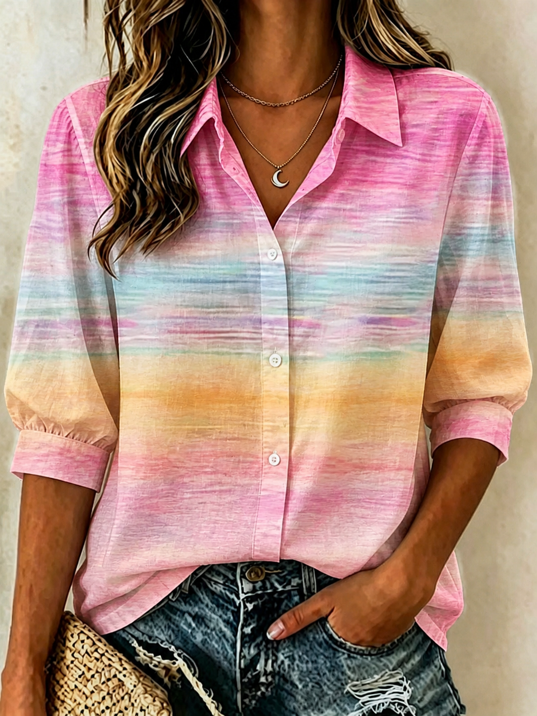 Women's Casual Breast Cancer Awareness Print Shirt