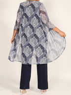 Three-Piece Suit Of Round Neck Printed Vest And Jacket With Trousers