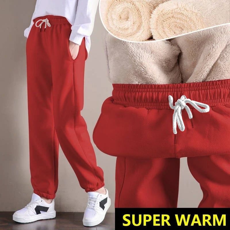 Women Warm Fleece Cotton Round Neck Solid Joggers Sweatpants (SIZE:S-5XL)