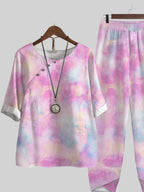 Tie Dye Print Casual Two Piece Suits