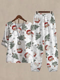 Cute Cartoon Santa Claus Print Casual Two Piece Suits