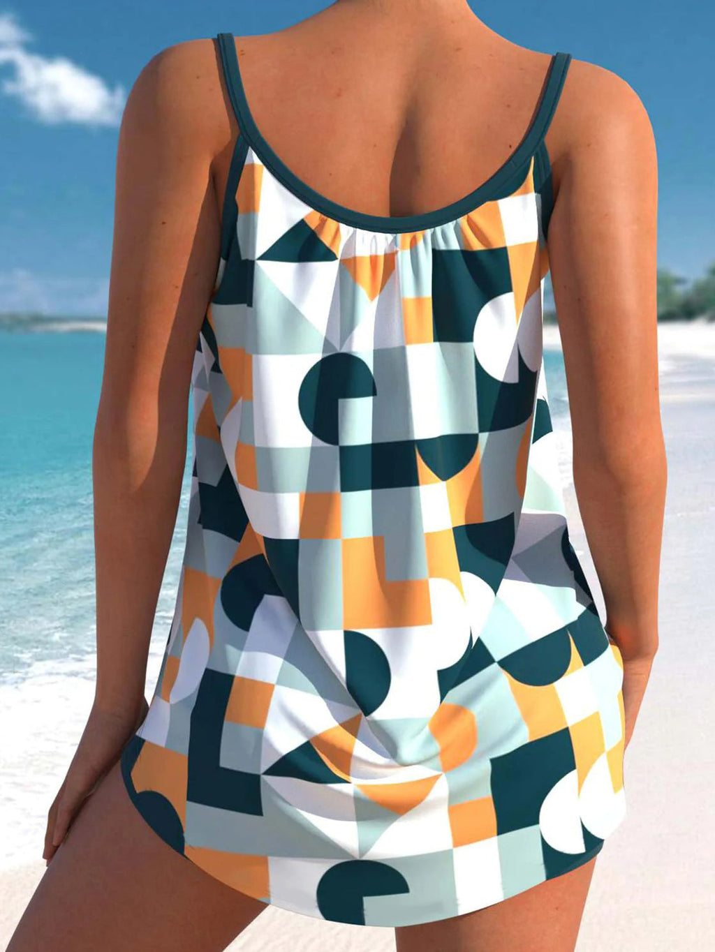 Geometric Print Bowknot Tankini Set