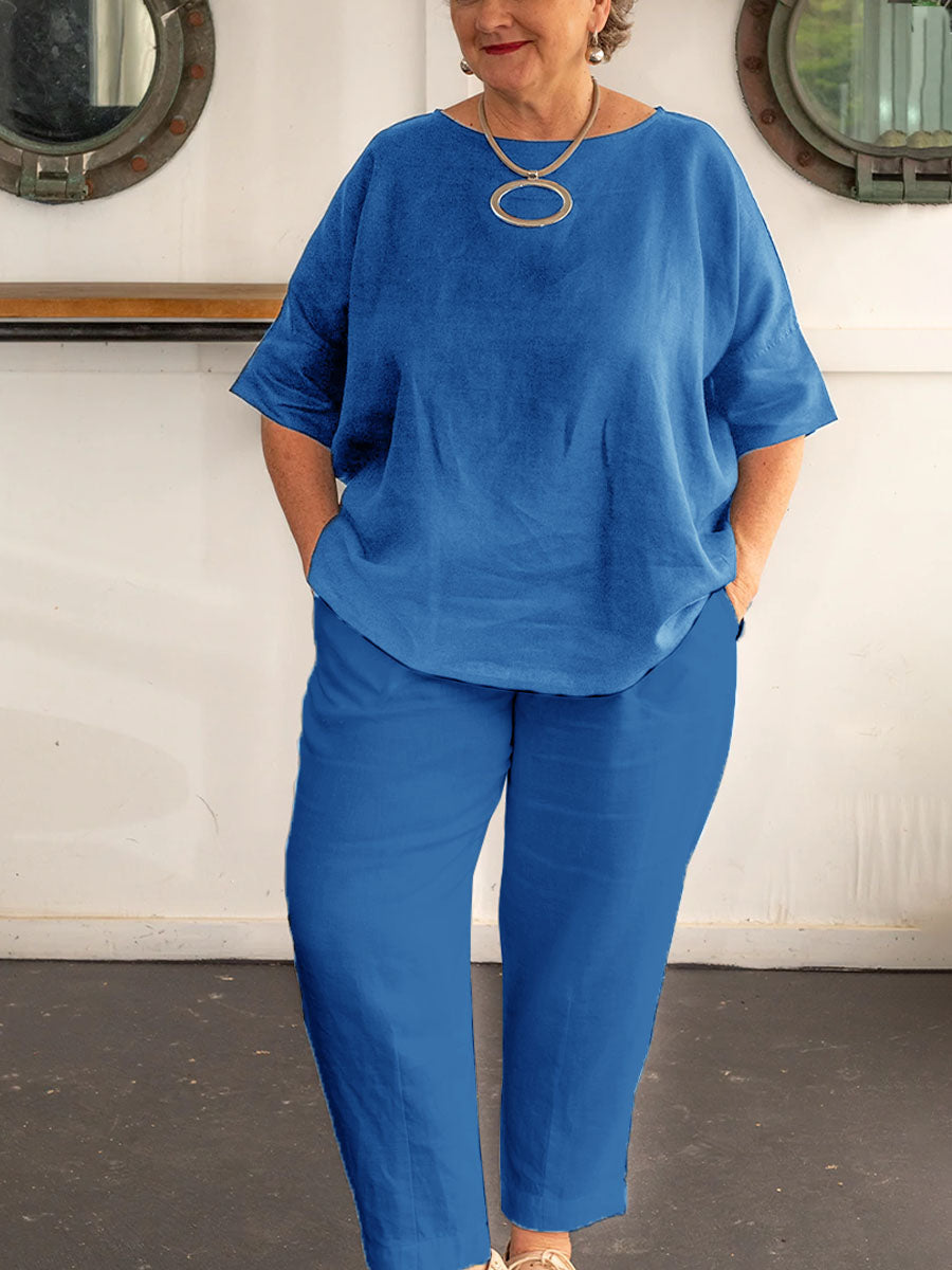 Women's Casual Solid Color Top With Pants Set