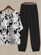 Cartoon Cute Puppy Print Casual Two-piece Suits