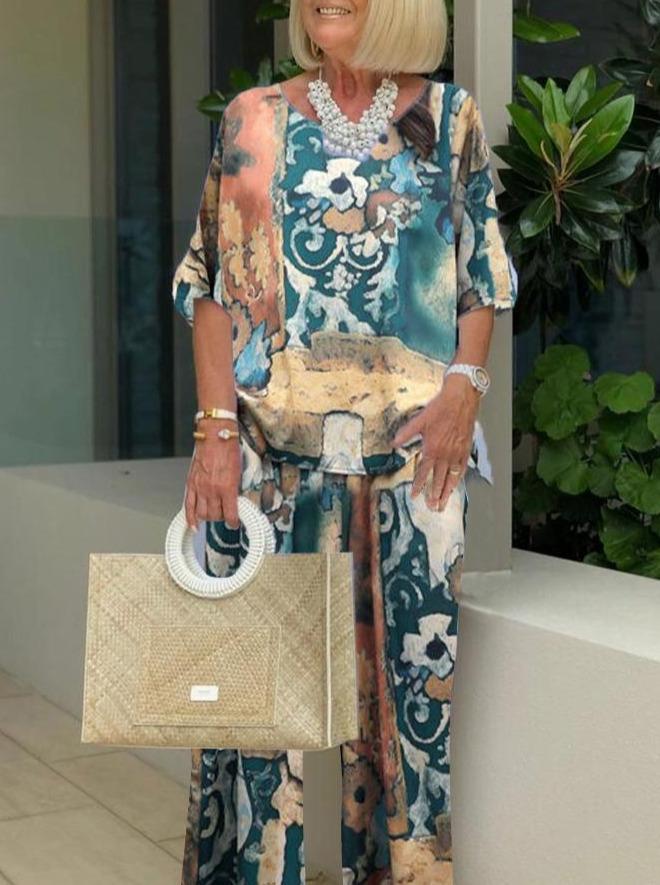 Ethnic Style Printing Irregular Casual Two-piece Suits