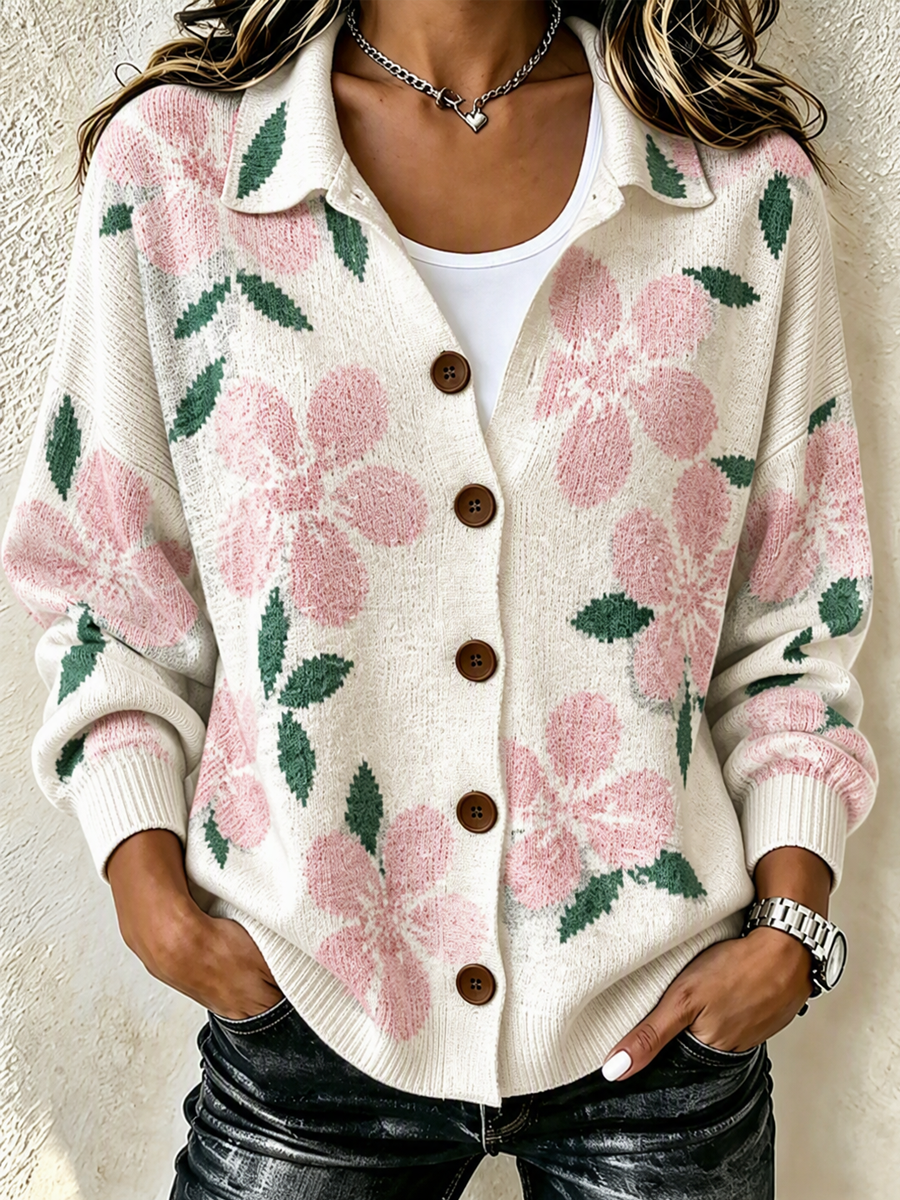 Women'S Casual Flower Knitted Cardigan Top