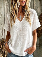 Women'S Cotton And Linen Floral Faith Casual Top