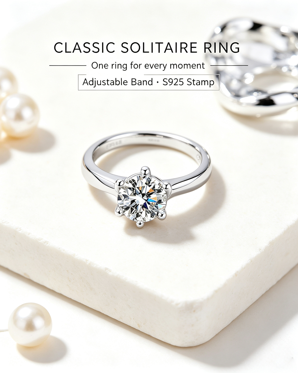 Classic six-prong solitaire diamond engagement ring