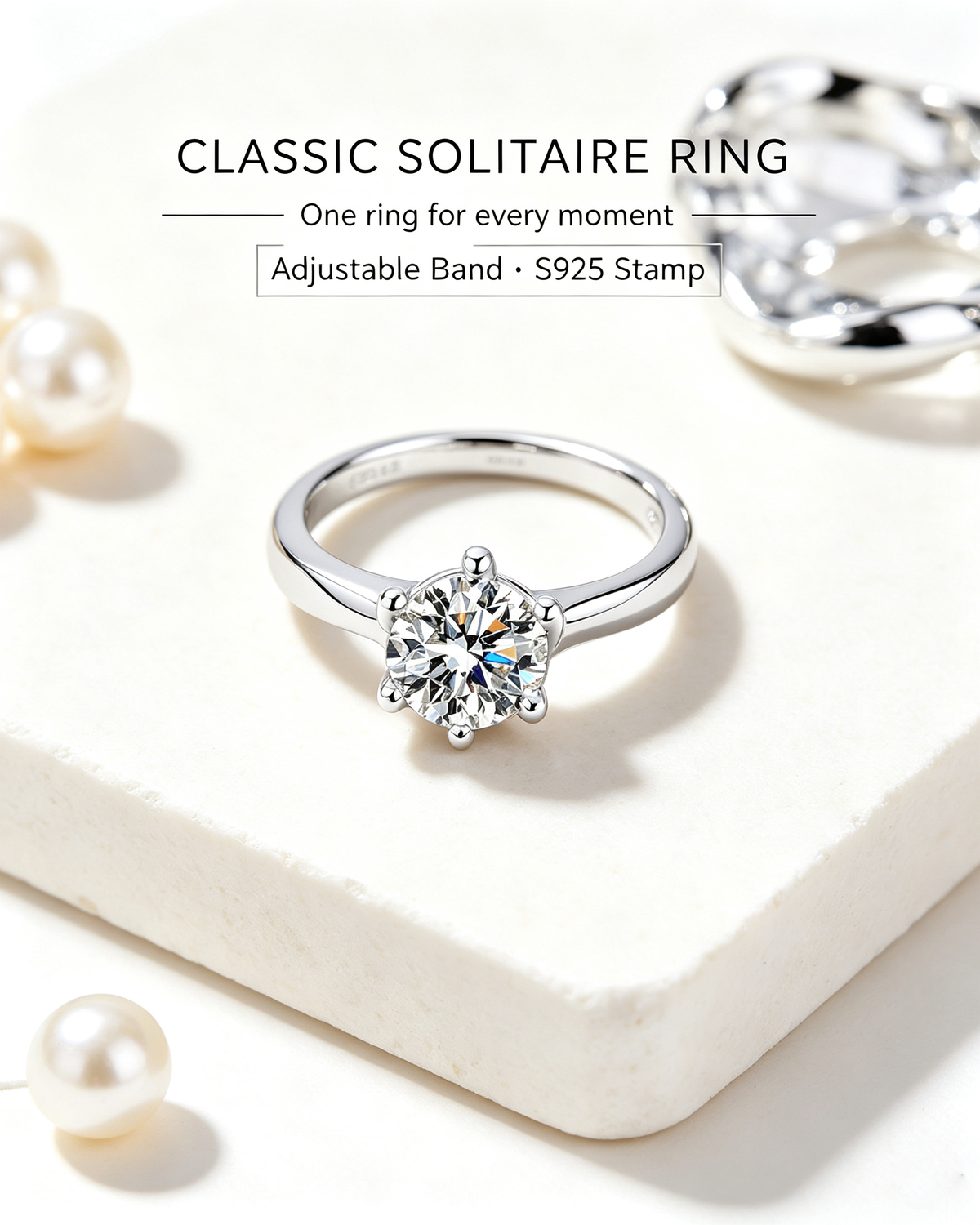 Classic six-prong solitaire diamond engagement ring
