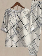 Large Plaid Print Casual Two-piece Suits