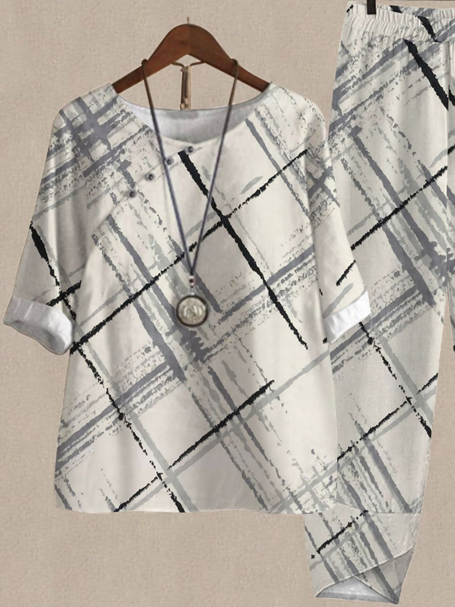 Large Plaid Print Casual Two-piece Suits