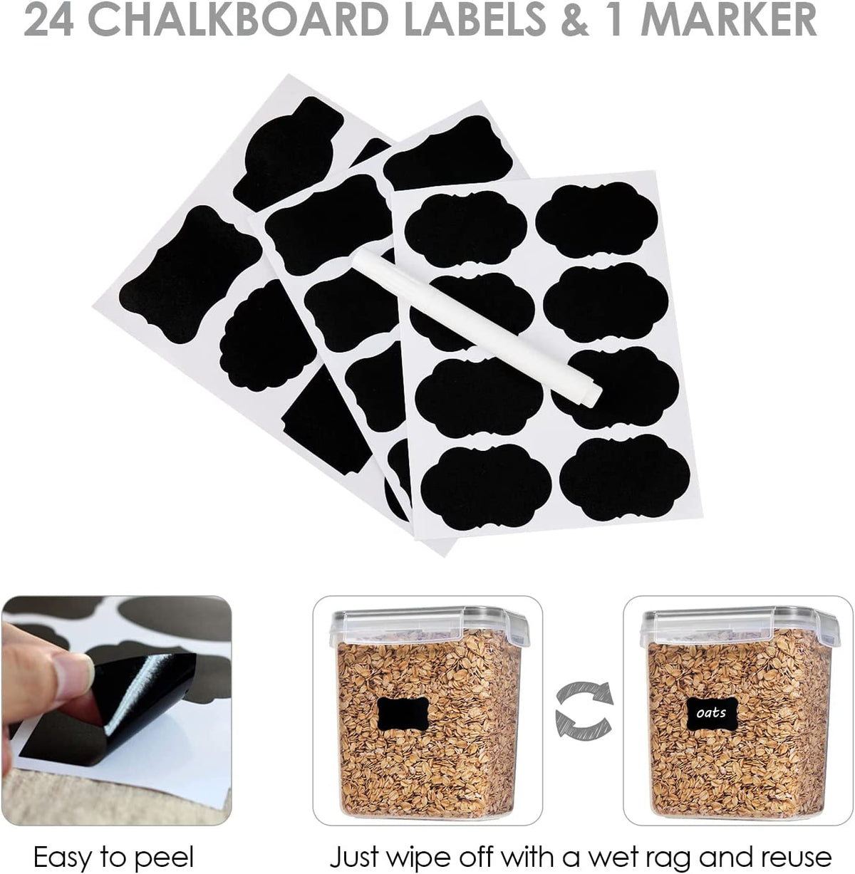 24 pcs Plastic Kitchen and Pantry Organization Canisters for Cereal, Dry Food, Flour and Sugar